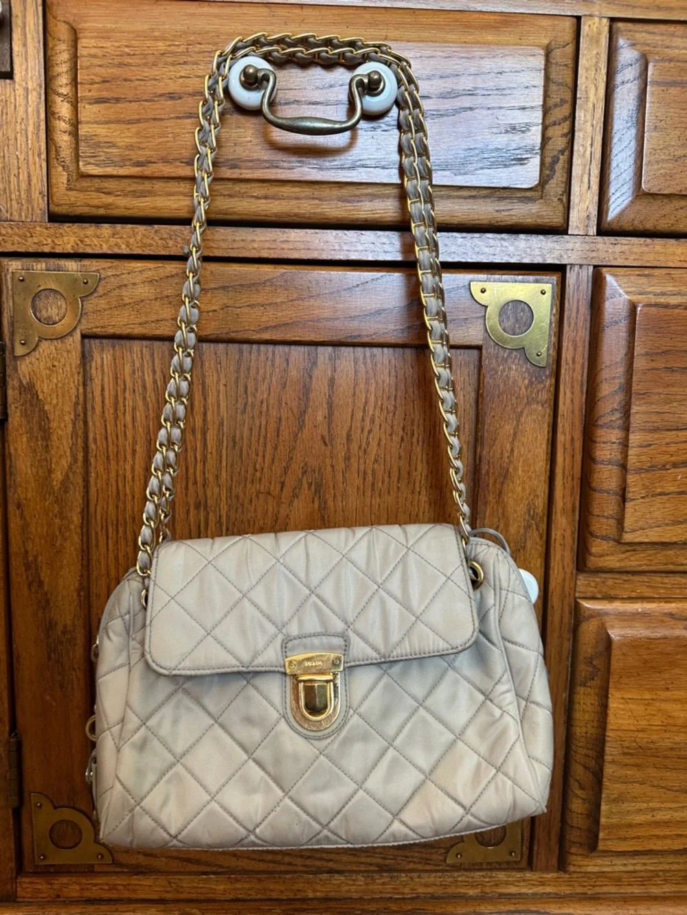 Prada Teessuto Impuntu Quilted Nylon Chain Flap Bag